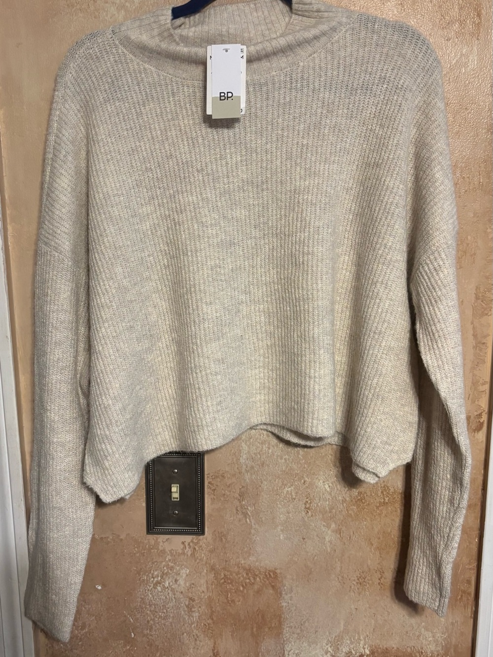 NWT XL BD Nordstrom Cream Ribbed Mock-Neck Cropped Sweater SUPER soft XL